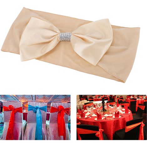 25 nœuds de chaise extensibles pour la décoration de chaises de mariage, cérémonie, réception et banquet avec champagne. (1/5)
