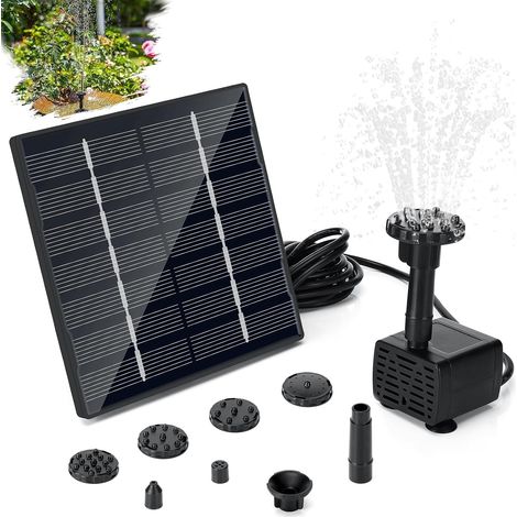 Fontaine Solaire 1.5W,Pompe de bassin solaire avec 6 Buses  Pompe à Eau Solaire d'extérieur avec conduite d'eau de 3 m et piquet,pour Bain d'oiseaux,étangs,piscine,Jardin (1/5)