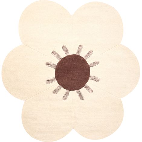 Alfombra de lana con diseño floral forma de flor tejida a mano 140 cm beige Manali