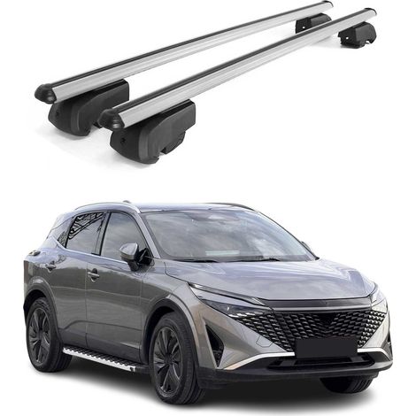 OMAC Aluminium Dachträger Querträger für Nissan Qashqai J12 2021-2026 – City Crash – ISO/PAS 11154:2006 – Abschließbar – Max. 75 kg – 2 Stangen Silber
