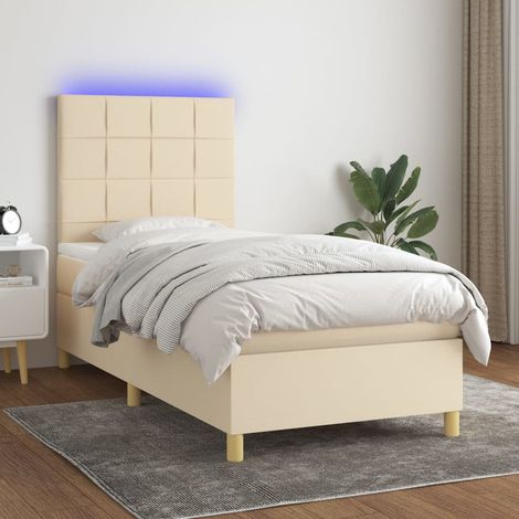 Sommier tapissier avec matelas et LED Lit adulte Contemporain Crème 100x200 cm Tissu 80711 (1/5)