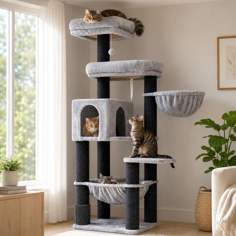 Arbre à Chat pour Maine Coon, poteaux en sisal (φ11 cm), MPJ01W (1/5)
