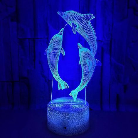 Lampe tactile 3D dauphin 7 couleurs, vision stéréoscopique 3D (1/5)