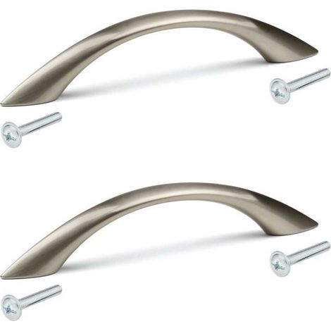 2x Poignée de meuble métal finition nickel brossé entraxe 128mm hauteur 28mm tiroir armoire avec vis (1/4)