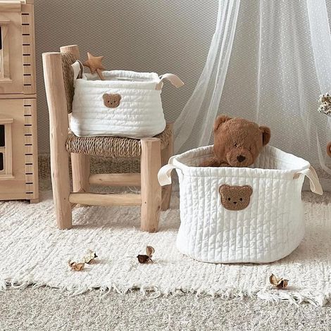 Cesta organizadora de tela plegable , con estampado de oso, para guardar cosas de bebé o para decorar la habitación de una niña o un niño.