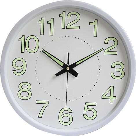 Horloge murale lumineuse de 12 pouces, Quartz rond minimaliste pour chambre à coucher, décoration de salon, blanc (1/5)