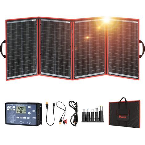 DOKIO 200W Pannello Solare Portatile (4,4 kg, 67 49cm) Mobile e Pieghevole + 20A Regolatore con Presa USB 5V 2A (1/4)