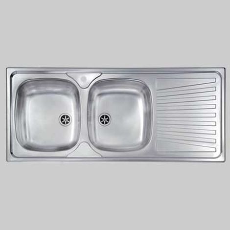 Lavello inox 2 vasche incasso c/gocciolatoio - 116 X 50 Dx