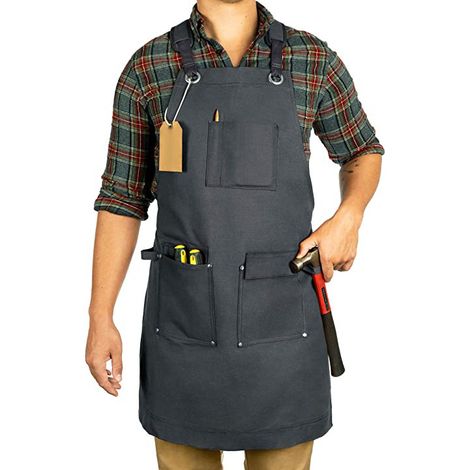 Tablier de travail robuste en toile cirée avec poches (édition Deluxe gris foncé)