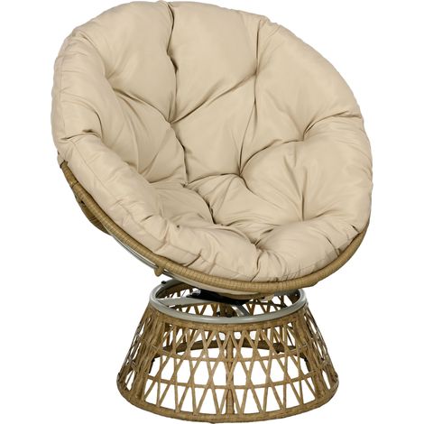 Fauteuil en osier, fauteuil en rotin, fauteuil d'extérieur, style bohème, résistant aux intempéries, 85 cm x 70 cm x 82 cm, crème et naturel (1/5)