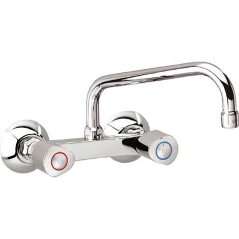 Ramon Soler - Grifo de Fregadero de Cocina Bimando de Pared con Caño Alto Inclinado Cromado Serie ECO (1/3)