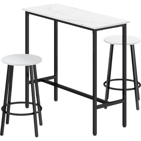 ThreePiece MarbleEffect Bar Table Set  White/Black (1/5)