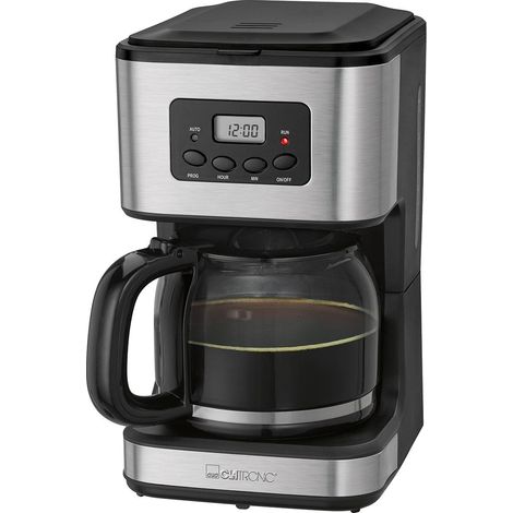 Clatronic KA 3642 Cafetera de Goteo Programable, 12/14 tazas 1,5 L, Válvula Antigoteo, Mantiene Caliente, LCD 24H 900W Negro/Plata