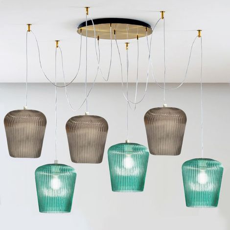 Sospensione vetro ambra verde gea luce numa bt6 ot e27 led lampada soffitto decentramento classica