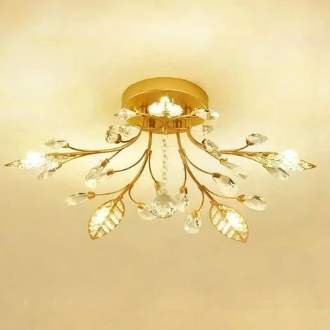 Plafonnier en cristal à 5 têtes LED, plafonnier en cristal moderne à lumière chaude, suspension semi - encastrée (1/5)