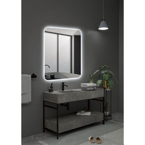 Mice - Espejos con luz led para baño con cantos redondeados, retroiluminado de luz fría  - espejo con luz maquillaje - medida  90x80CM - DINA011/90 (1/5)