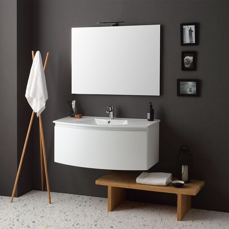 Mueble De Baño Curvo Colgante Cm102 Blanco Lavabo Y Espejo Riva (1/5)