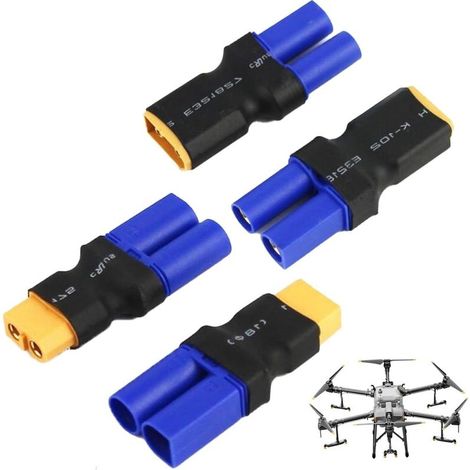 Lot de 4 Adaptateur EC5 vers XT60, permettant de convertir une prise XT60 en prise EC5 pour batteries LiPo, drones FPV, voitures miniatures (1/5)