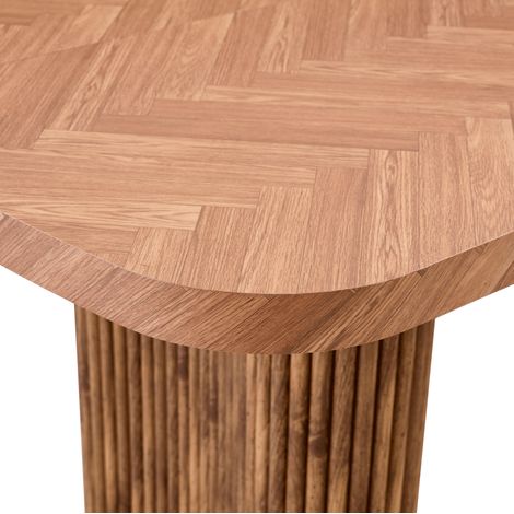 Table à manger en MDF couleur noyer 180×90 cm avec pieds en colonnes cintrées, design moderne et multifonctionnel (1/5)