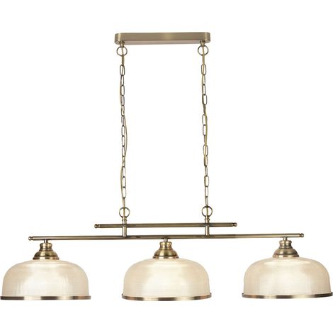 Searchlight Bistro - Suspension à 3 ampoules au plafond, blanc, laiton antique avec abat-jour en verre, E27 (1/5)