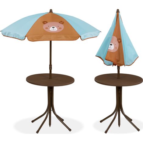 Salon de jardin pour enfant pliable table parasol 49,5 x 49,5 cm en plastique marron (1/5)