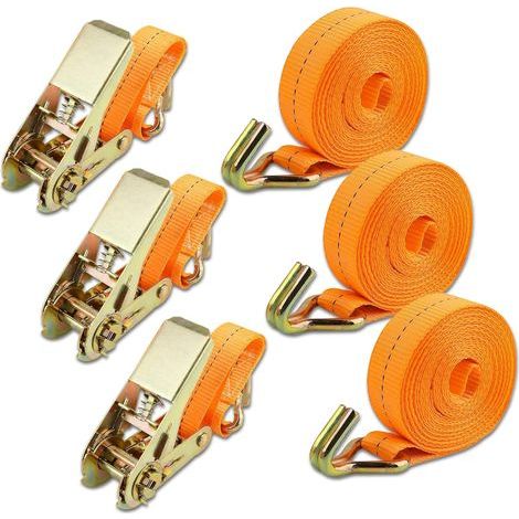 Ratchet Straps, 6 m Length, 25 mm Width, Polyester, Hooks, Vehicle Tie-Down (1/5)