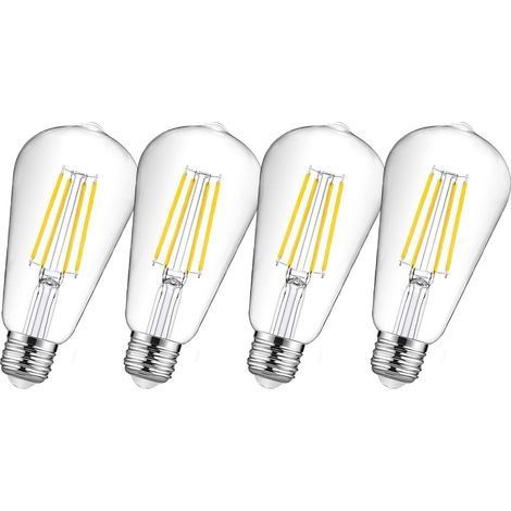 Ampoule LED Filament E27 ST64 Vintage 12W 6500K Blanc Froid - Lot de 4, 1521Lm Équivalent 100W, Lampe Rétro Edison Antique (1/5)