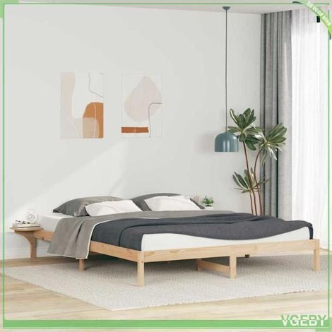 Cadre de lit - ABI - Pin massif - 200 x 210 cm - Tables de chevet intégrées - Design moderne (1/5)