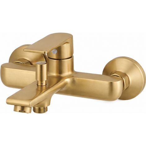 Rubinetto Miscelatore Vasca Bagno Oro Lucido da Parete + Deviatore Doccia 94019