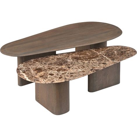 Table basse double en chêne et marbre - chêne fumé charbon et marbre Emperador (1/5)
