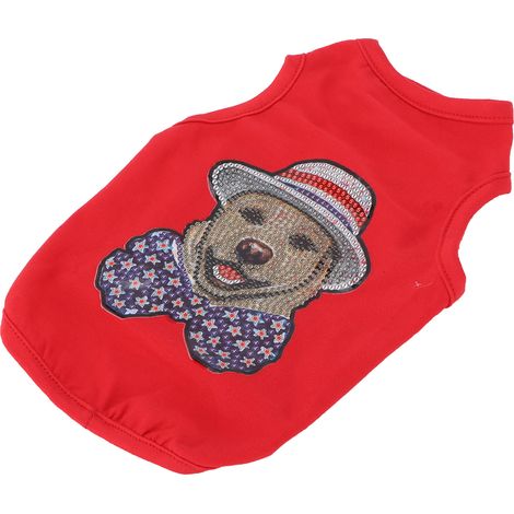 T-shirt pour chien orné de strass, vêtement pour chien, sweat-shirt léger et tendance pour chiot, rouge, taille S (1/5)