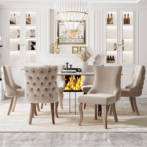 Silla comedor tapizada beige con botones retro OKMYHOME (1/5)