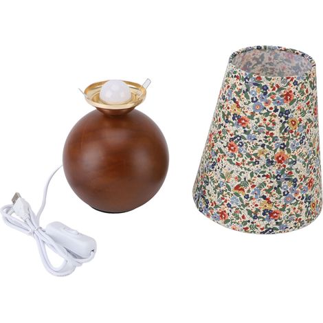 Ortviai Lampe de table vintage motif floral en bois massif et abat-jour en lin – 28 x 15 cm, lumière chaude (1/5)
