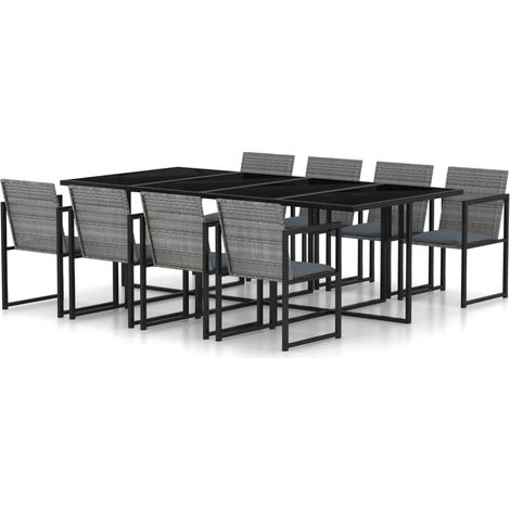 9-tlg. Garten-Essgruppe mit Kissen Poly Rattan Grau vidaXL (1/5)
