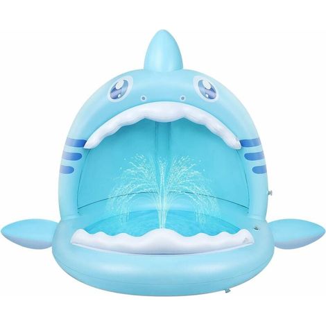 Children's Pool, Shark-Shaped Toddler Paddling Pool with Water Spray and Canopy, Inflatable Mini Indoor and Garden Water Play Center MUMU (1/4)