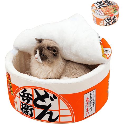 Lit Niche pour, Niche pour Chat pour avec Coussin Amovible Lavable rembourré, Lit apaisant pour Chat Petit Chien (Orange, S) (1/5)