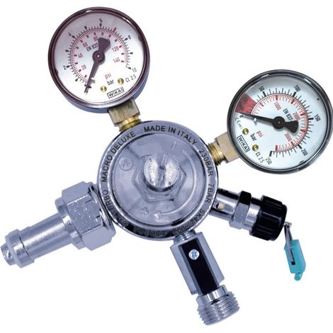 Régulateur de pression gaz CO2, réducteur de pression pour AFG 1-voies 7 bar, avec manomètre bouteille 0-250 bar, raccord droit AG 1/2", montage facile pour tirage bière professionnel (1/2)