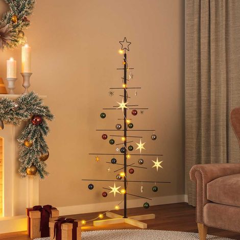 Sapin de Noël en Métal avec Base en Bois Support Décoration Moderne DIY Noir 150 cm - PANGIVO (1/5)