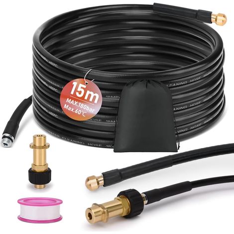 High Pressure Drain Unblocker Hose 15 m Compatible with K2-K7 With M22 Adapter, 4 Jets Nozzles, 180bar 140°F Ferret Drain Hose Kit for Pressure Washer Compatible with K2-K7 (1/5)