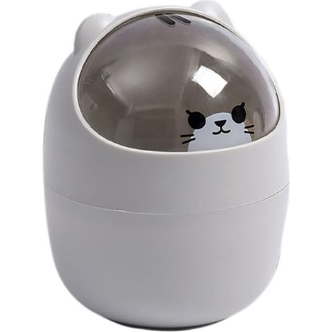 Poubelle de bureau, poubelle originale et mignonne avec couvercle, pour chambre, salle de bain, voiture, 4 L, grise (1/5)