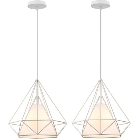 Industrial Pendant Light Fitting Geometric Cage E27 Metal Chandelier for Bedroom Living Room Dining Room 2 Pack White
