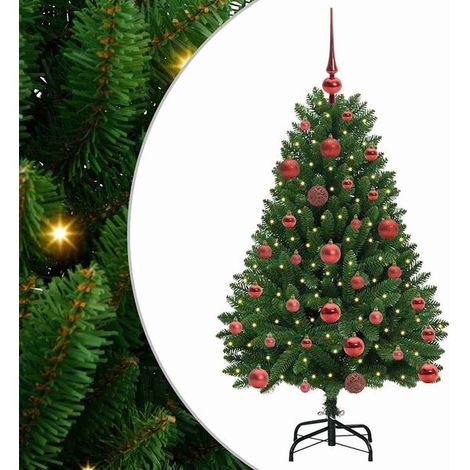 Sapin de Noël artificiel avec 150 lumières LED, vert, 120 cm, en PVC et métal. (1/5)