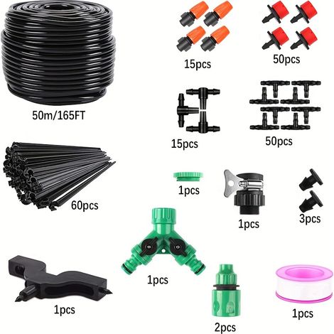 Kit d'irrigation goutte-à-goutte 50m, système d'arrosage automatique complet pour jardin extérieur et plantes en pot, installation facile