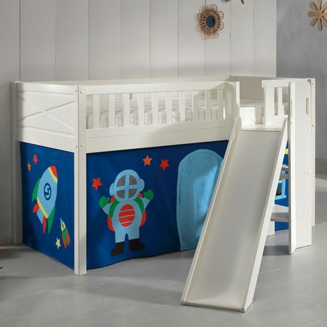 Lit surélevé 90x200 cm avec toboggan décor astronaute - NIFTY