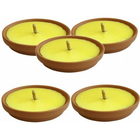 5 CANDELE CITRONELLA FIACCOLA IN TERRACOTTA ANTI ZANZARE PROFUMO AMBIENTE 17 CM