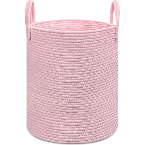 Panier à linge en corde de coton tressée, grand panier de rangement décoratif pour chambre, salle de bain et salon, rose (1/5)