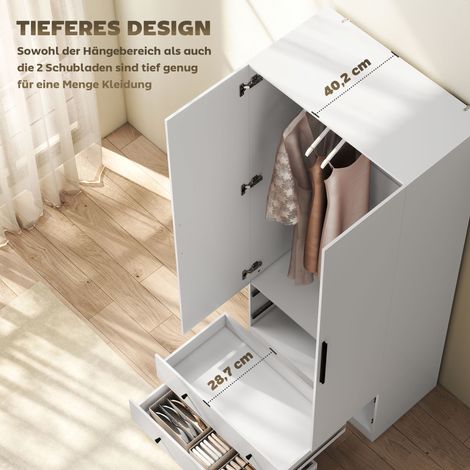 Armoire 2 portes, espace penderie avec tringle, 2 tiroirs, MDF blanc (1/5)