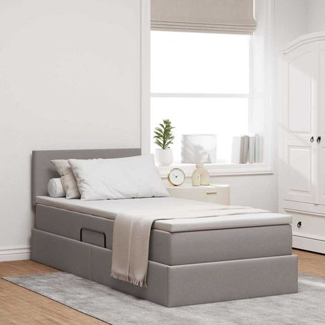 Cama con almacenamiento y colchón Taupé 90 x 190 cm