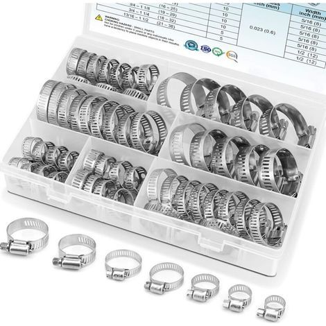 Stainless steel 201 pipe clamps – Pack of 60 – Adjustable diameter from 6 to 38 mm – Threaded sealing gasket (1/5)