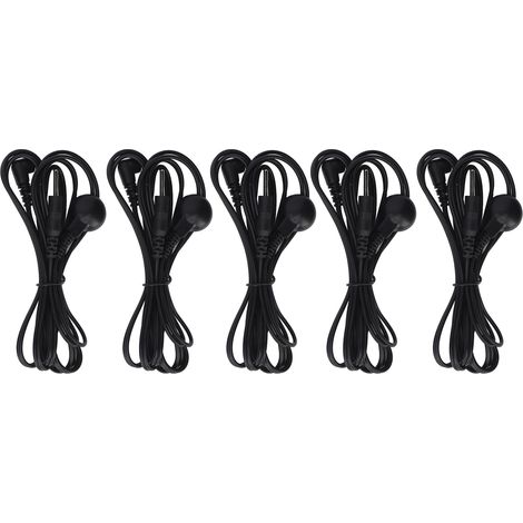 5pcs Fils d'électrodes noirs 2,5mm avec prise pour appareil TENS de traitement numérique, 1,2m (1/5)